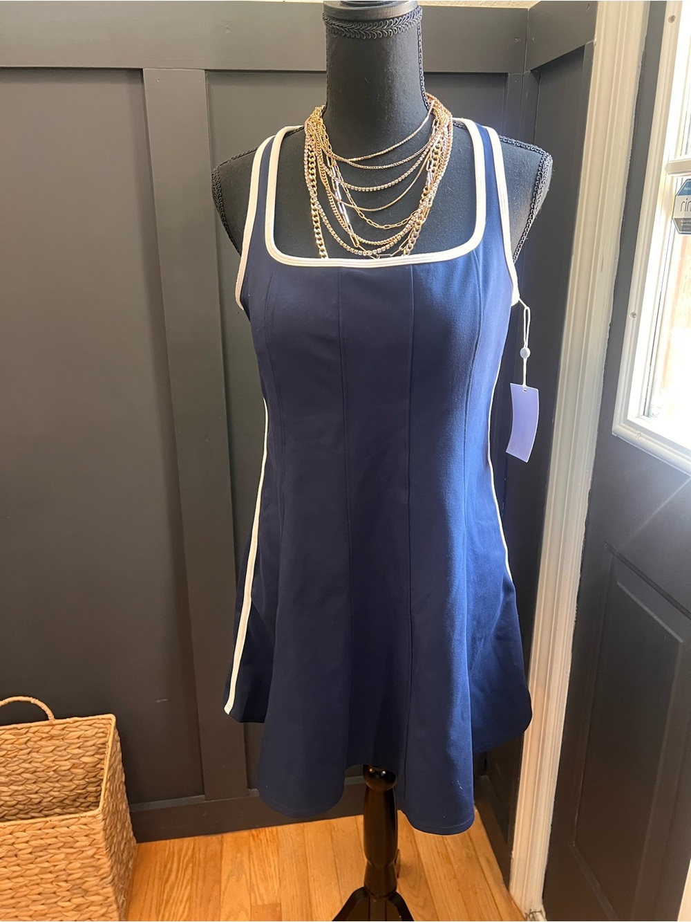 NWT Zella Serene Contrast Sport Dress Navy White Size L - Picture 9 of 10